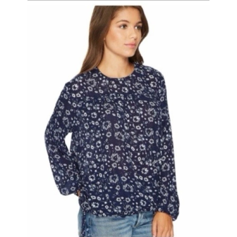 Tavik Long Sleeve Blue Floral‎ Blouse Side Tassels Size M